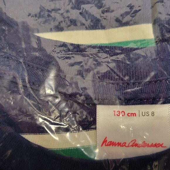 HANNA ANDERSSON Long Sleeve Colton Shirt Blue & Green Stripe - 130 (8) (NWT) - Picture 5 of 6